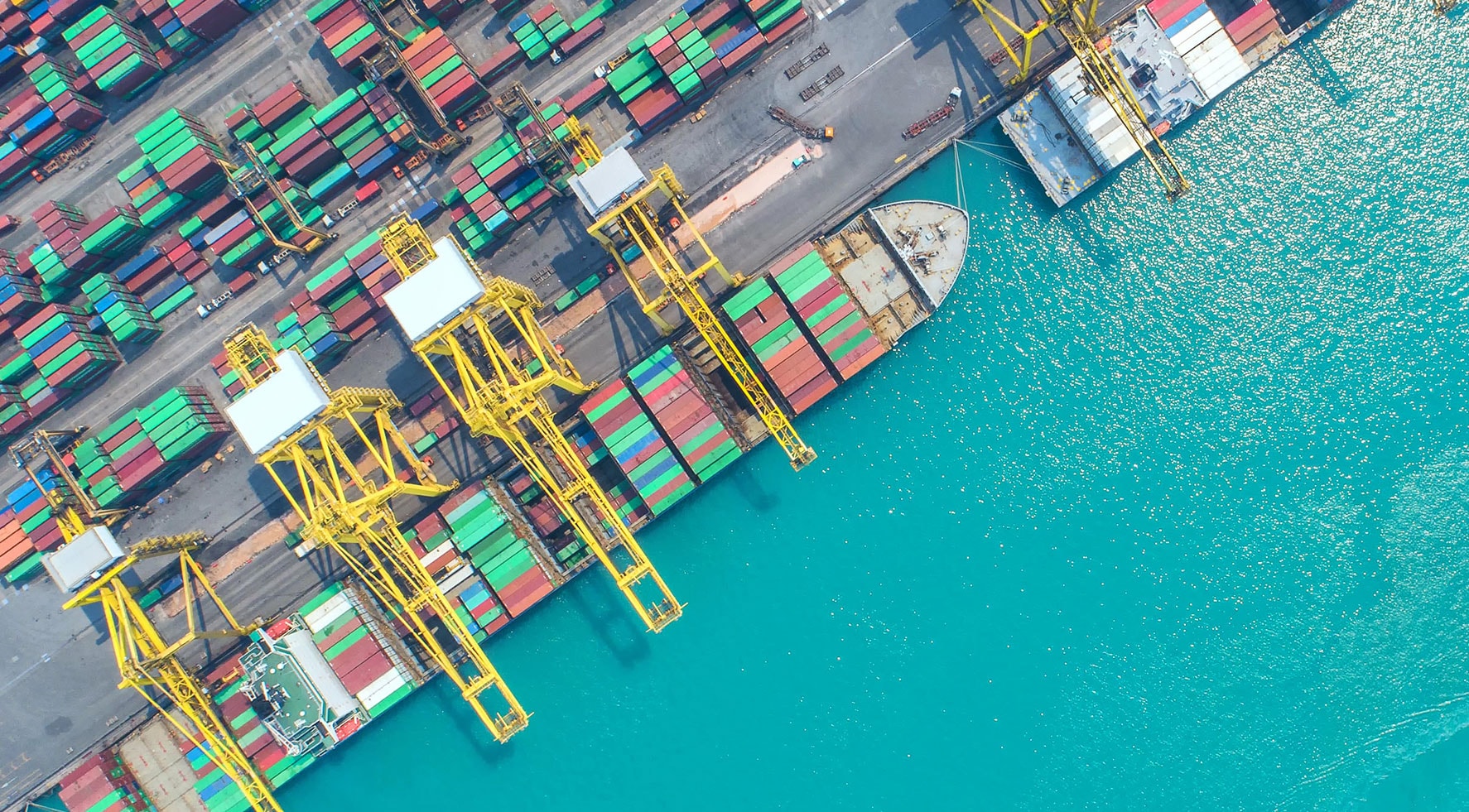 Birdseye view of a shipping port